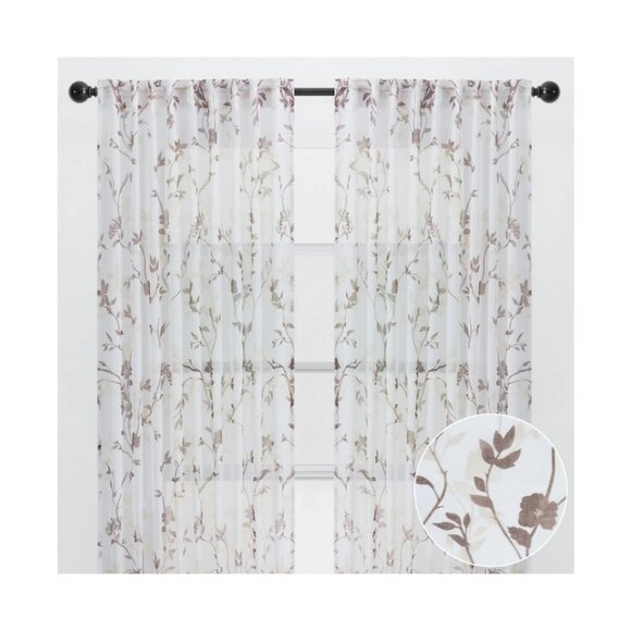 NEW Chanasya Premium 2-Panel Floral Textured Sheer Curtain Panels 52in x 84in - Picture 1 of 3